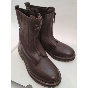 Alberto Torresi Italian Boots Womens 6.5 37 Front Zip Combat Brown Leather Lug